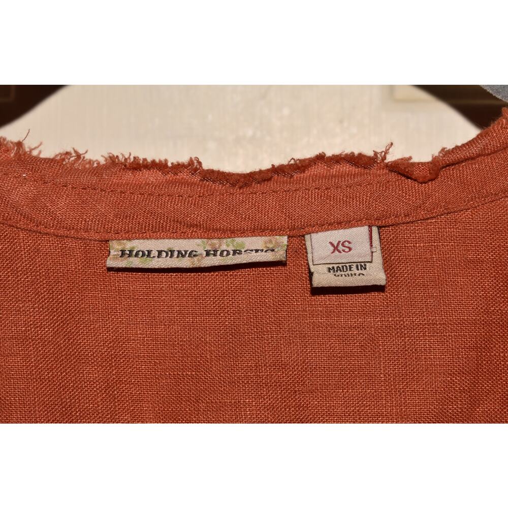 HOLDING HORSES $98 Anthropologie Puff Sleeve Linen Tunic Orange XS - Picture 4 of 4